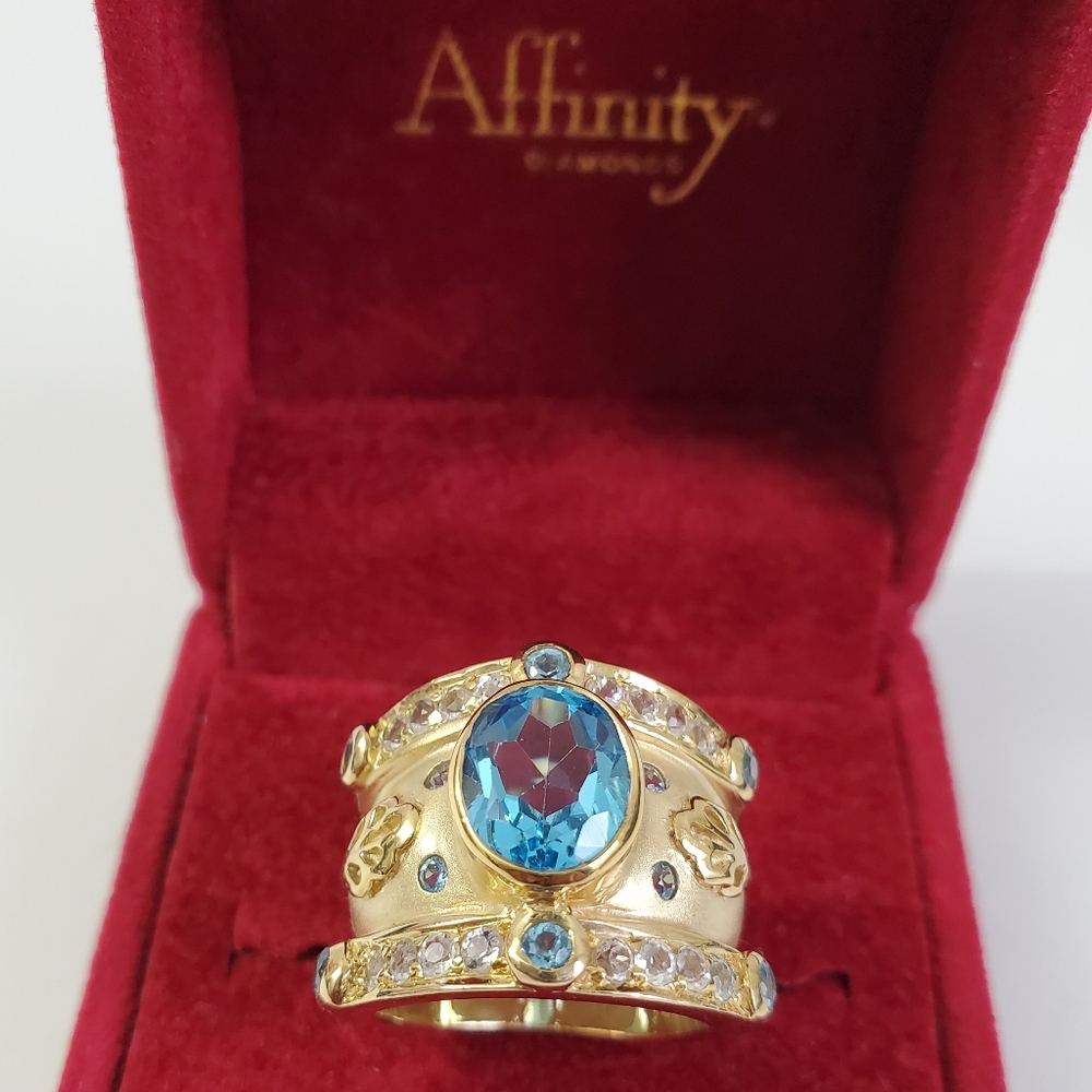 Sterling Silver 925 Gold Swiss Topaz Ring - Picture 7 of 10